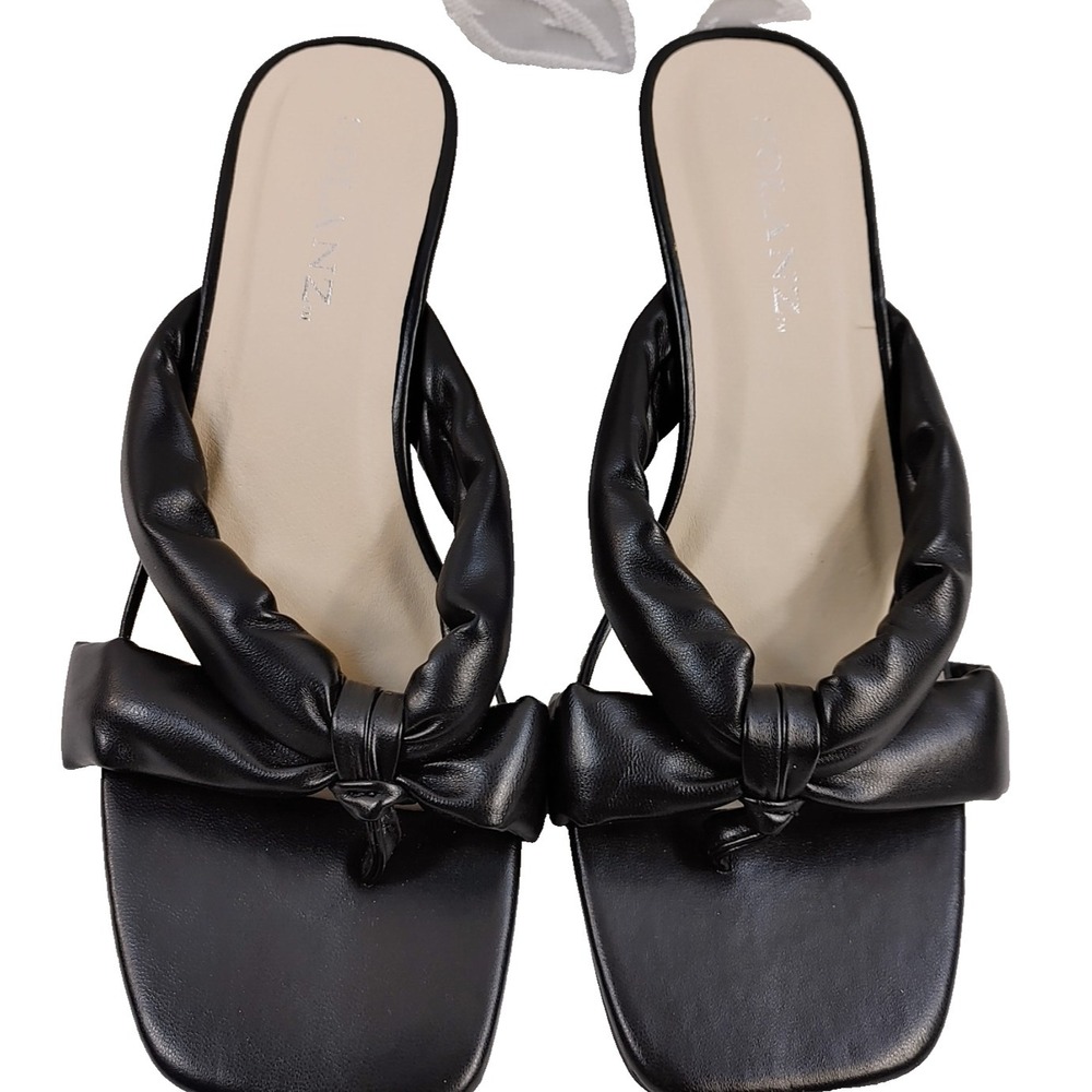 Solanz Sandal Women Size 8 Black Open Toe Slip On Block Heel Shoes